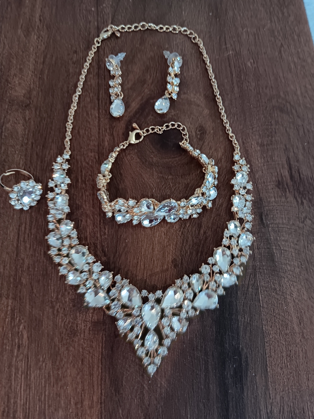 Gold-Tone Clear Crystal Statement Necklace Set - Elegant Women Jewelry